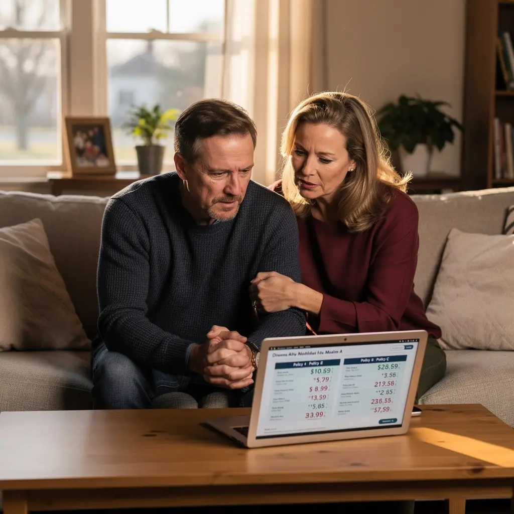 Mężczyzna rozmawiający z agentem ubezpieczeniowym o polisie.