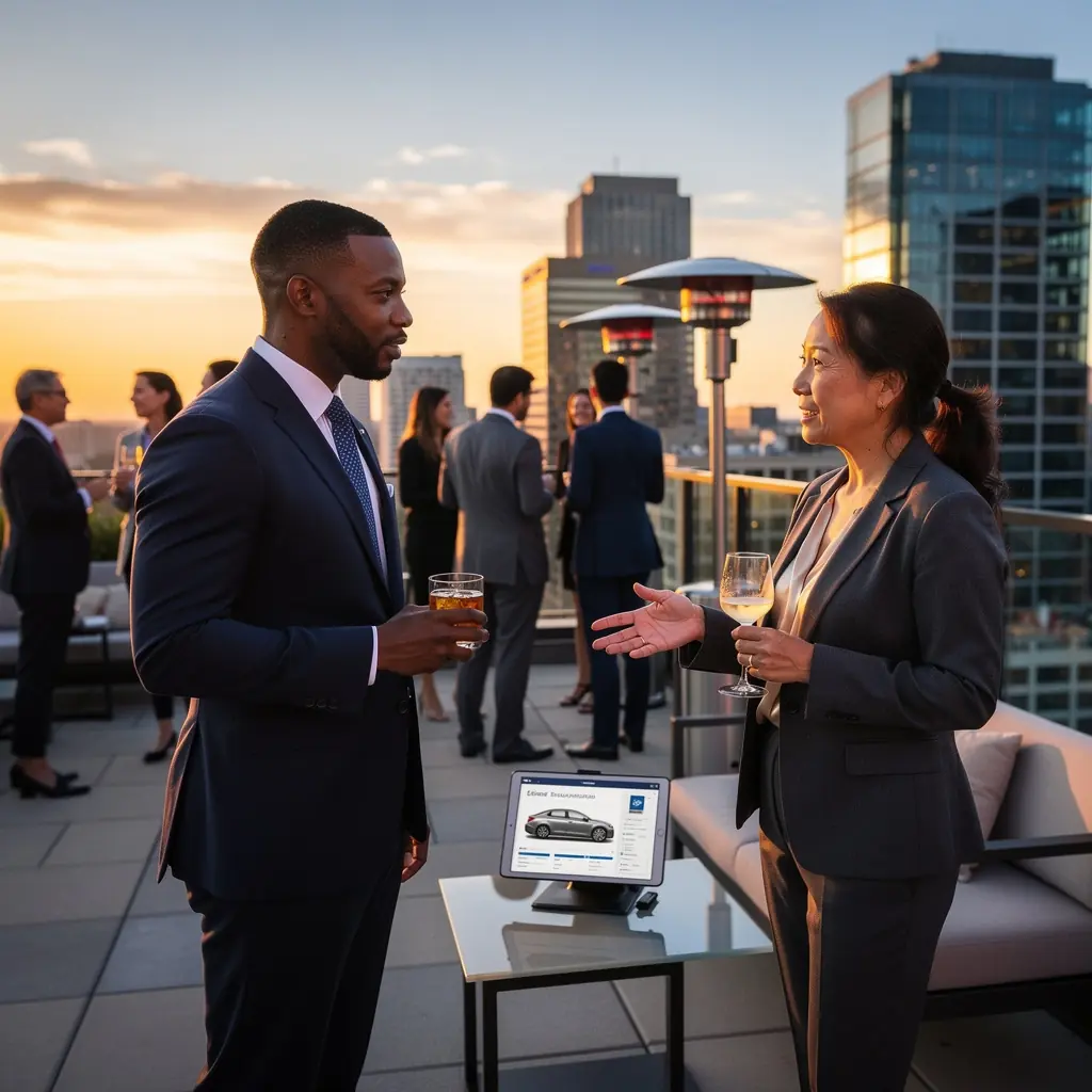 Samochód z widocznymi oznakami kolizji, z pomocą drogową w tle.